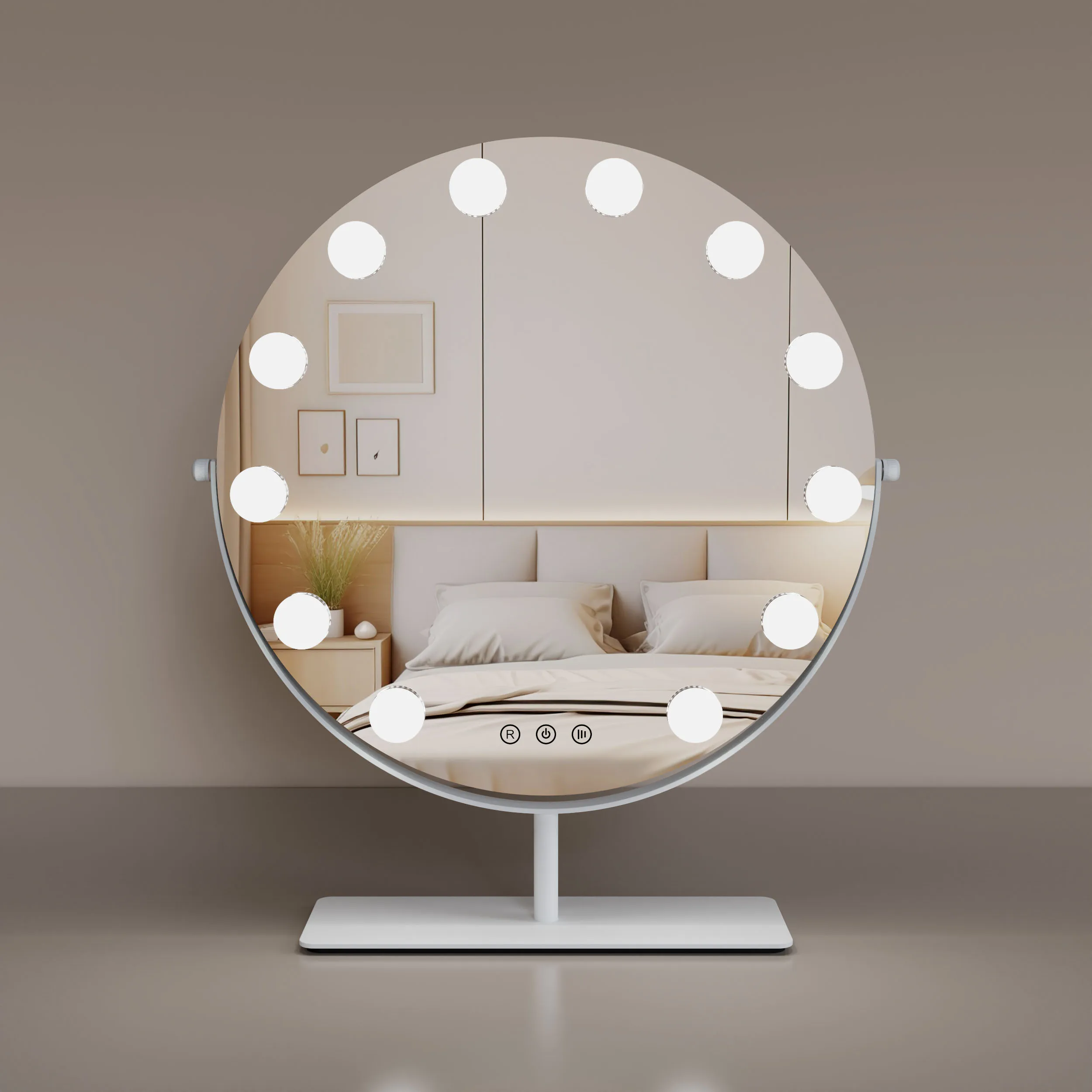 Custom 12v Adapter 12 Pcs G35 Dimmable White Bulbs 43x48cm Metal Frame Makeup Mirror With Led Lights Hollywood Vanity Mirror