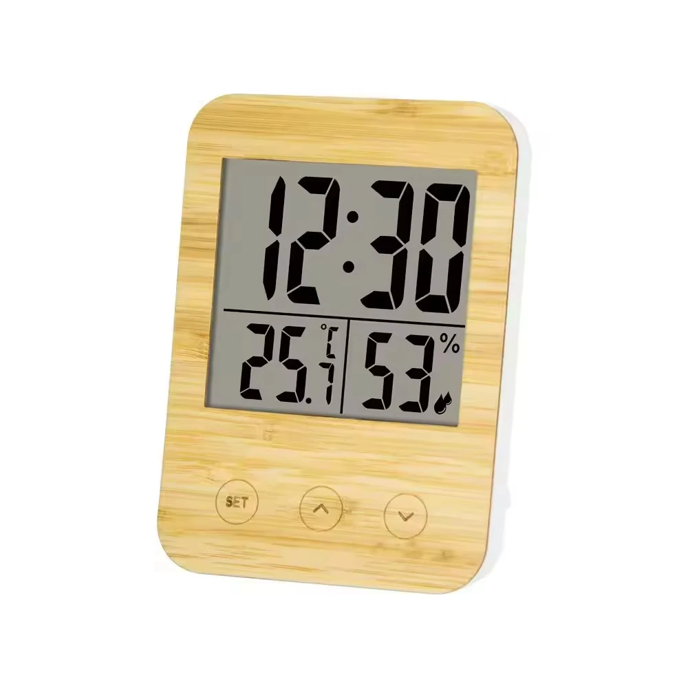 Multi-function Bamboo LCD Wooden Desk Table Clock Temperature Humidity For Office Home Decor Digital Alarm Clock