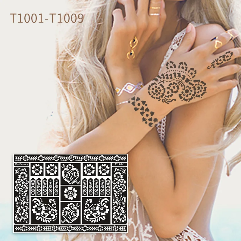 New Henna Hollow Stencils Hand-painted Painted Henna Tattoo Stencil Body Art Black Tattoo Pastable Stickers