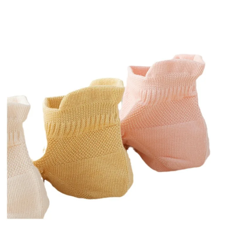High-End Boneless Sewing Machine Socks Simple Wind Boat Mesh Breathable Bottom Crew Length Knitted With Logo on Cuff