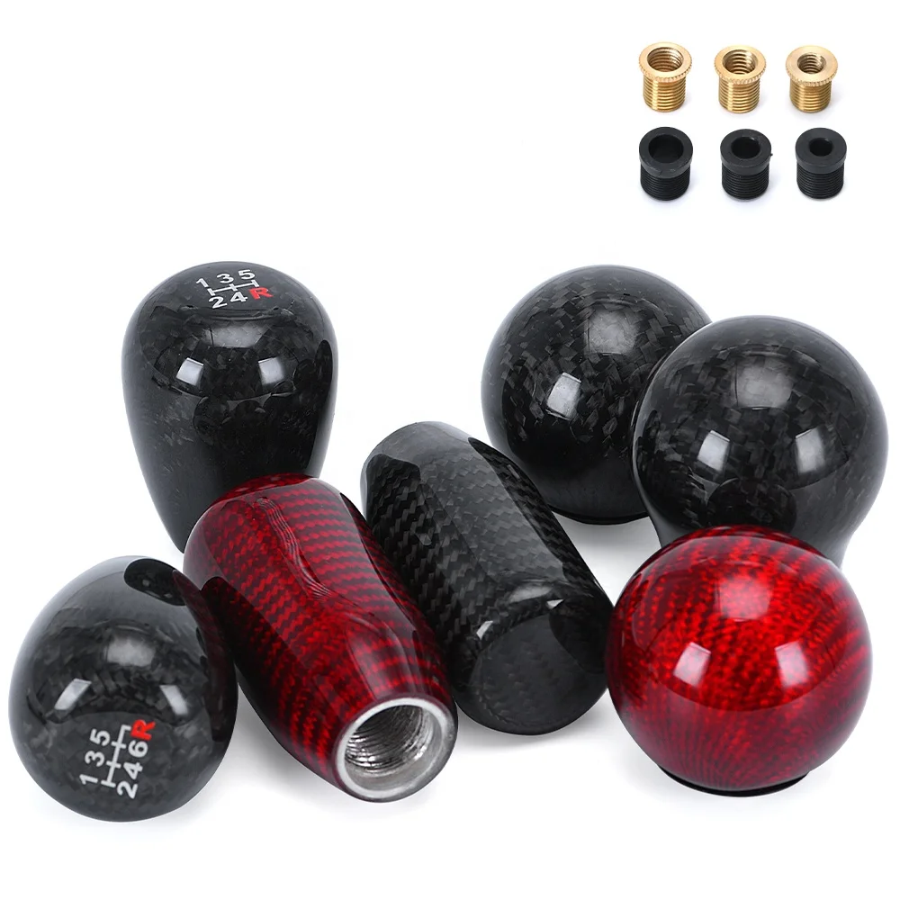 Racing Real Carbon Fiber Gear Shift knob Manual Transmission Shifter Lever Knob Round Ball Shape Handle Knob with Adaptors