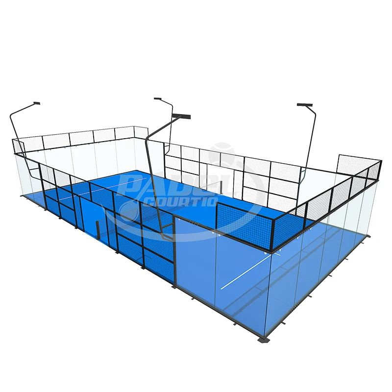 China supplier Tennis Padel Court 10*20m cancha de padel 360 super panoramic padel court blue artificial grass paddle court