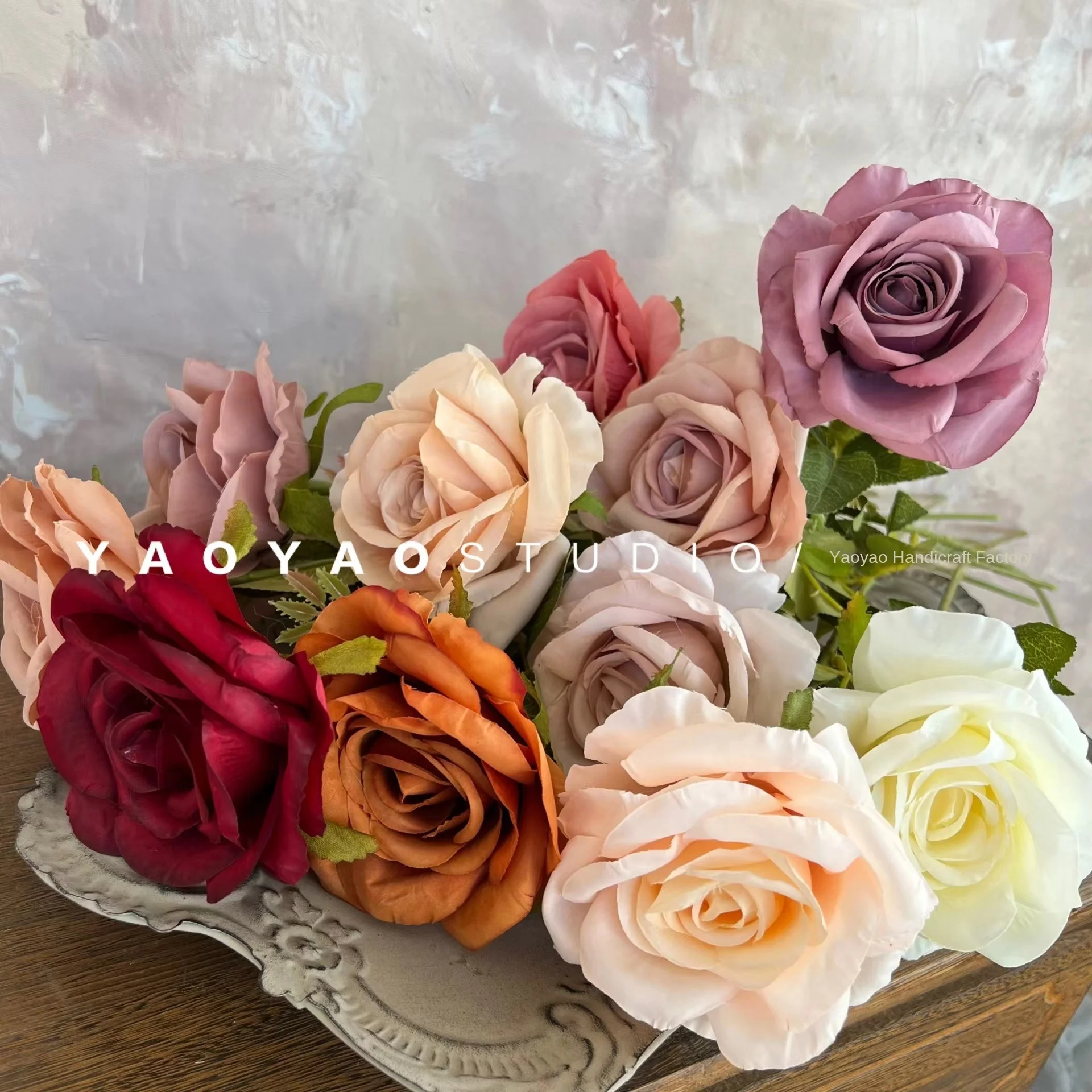 Single Branch  Rose Simulation Artificial Flowers for Wedding Hotel Decorations Home Use Foreign Trade Compliant