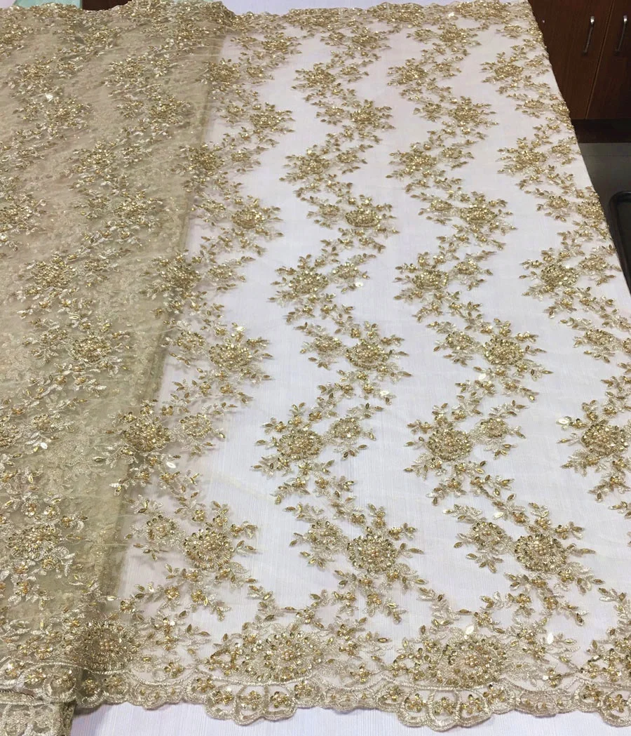 
best selling allover metallic embroidery lace designs hand beaded sequined lace fabric for party dress 