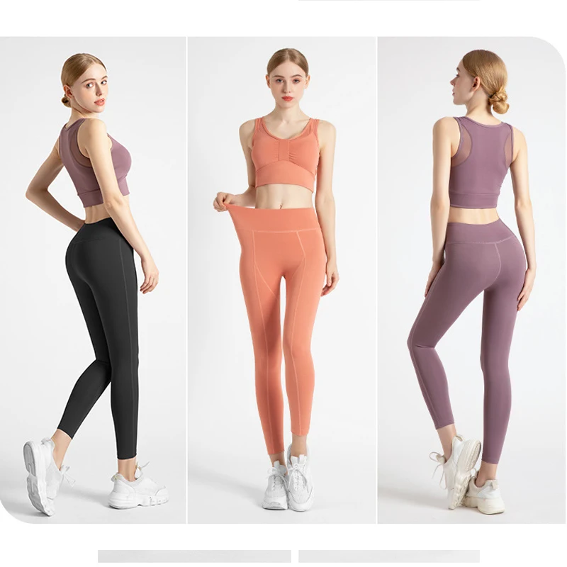 High Quality Exercise fitness running butt lift high waist stretch tight Yoga pants Leggings For Women With Mesh Pocket