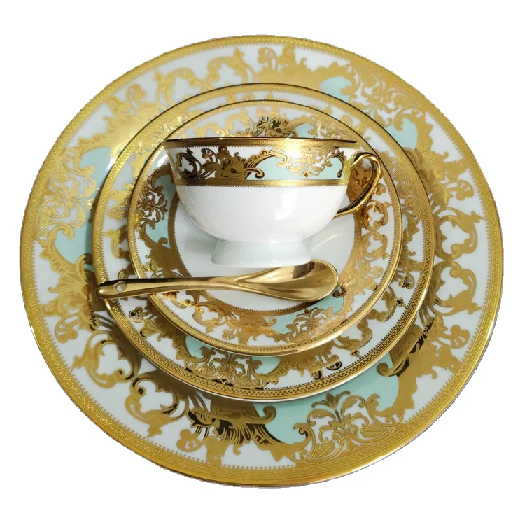 
Ceramic kitchen ware for 12 persons gold bowl nordic ceramic plate Royal dinner set plates sets dinnerware dishes 