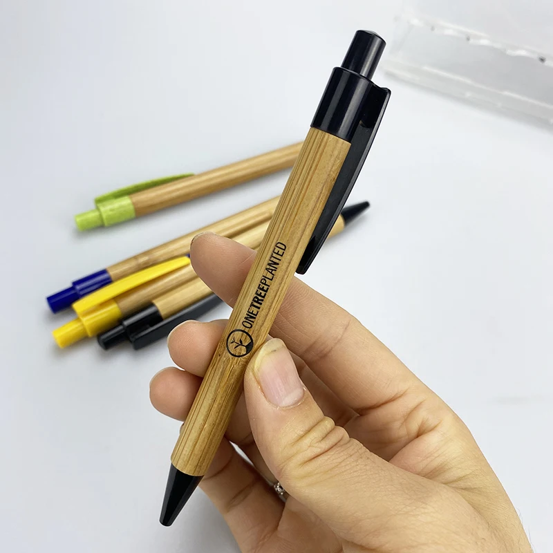 Promotional Customized Logo Recycled Bamboo Wooden eco Pen with plastic clip