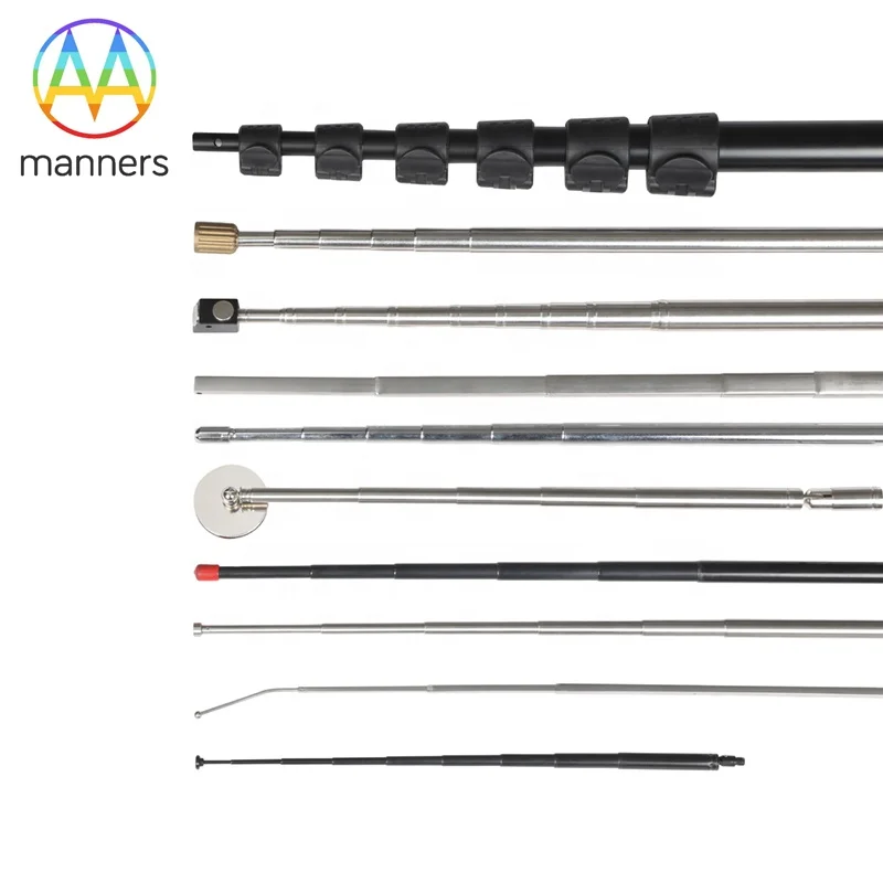 Custom length extension tube tools stainless steel aluminum telescopic pole with metal hook clasp