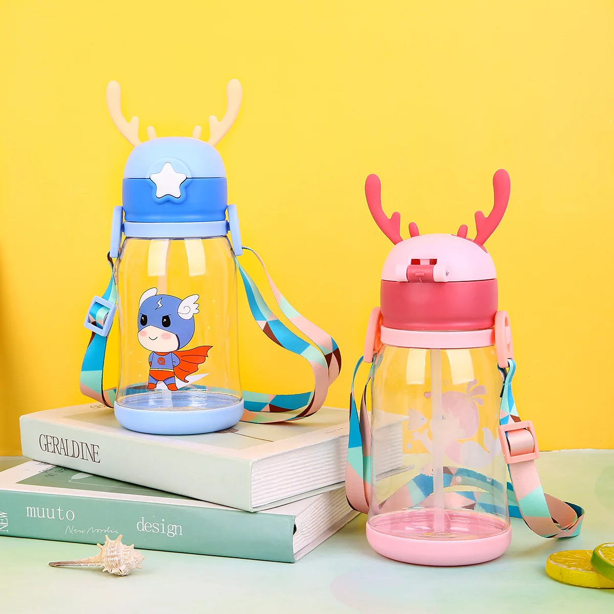 Hot Sale 550ml Kids Children Water Bottle for Outdoor Travel School Cute Cartoon Animal Baby With Shoulder