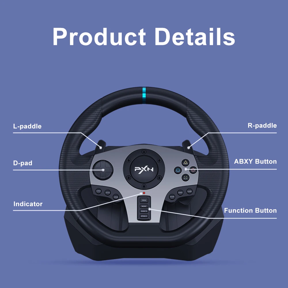 PXN V9 Vibration Gaming Racing Wheel Set 900 Degree Racing Steering Wheel for PC, PS4, XBOX, SWITCH