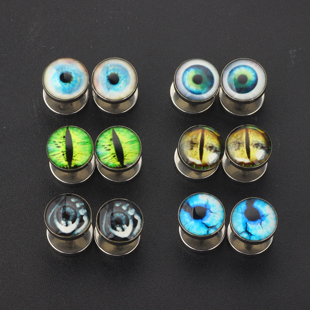 Fashion 10mm Stud Earrings for Men Women Black Skull Ear Stud Barbell Piercing Fake Ear Plugs Punk Earring