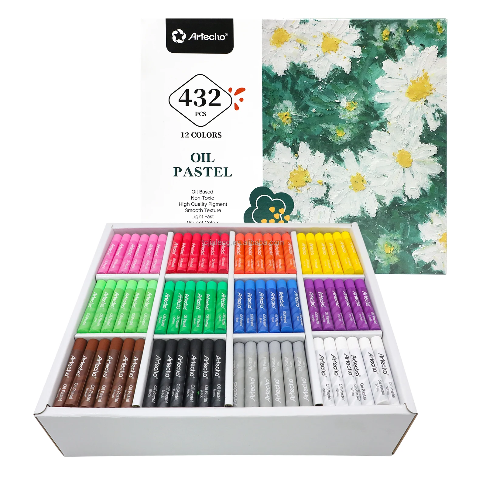 Artecho 12 colors 432 pcs round super soft oil pastel sticks for art supply