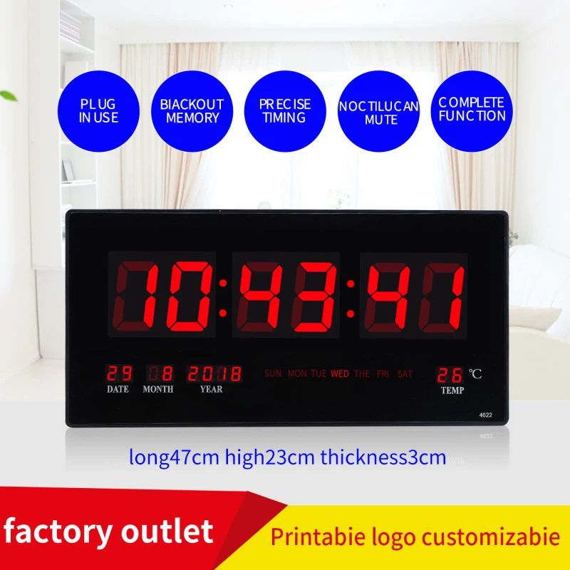 2021 Ganxin New High Definition Digital LED Days Week Temperature Wall Clock with Calendar