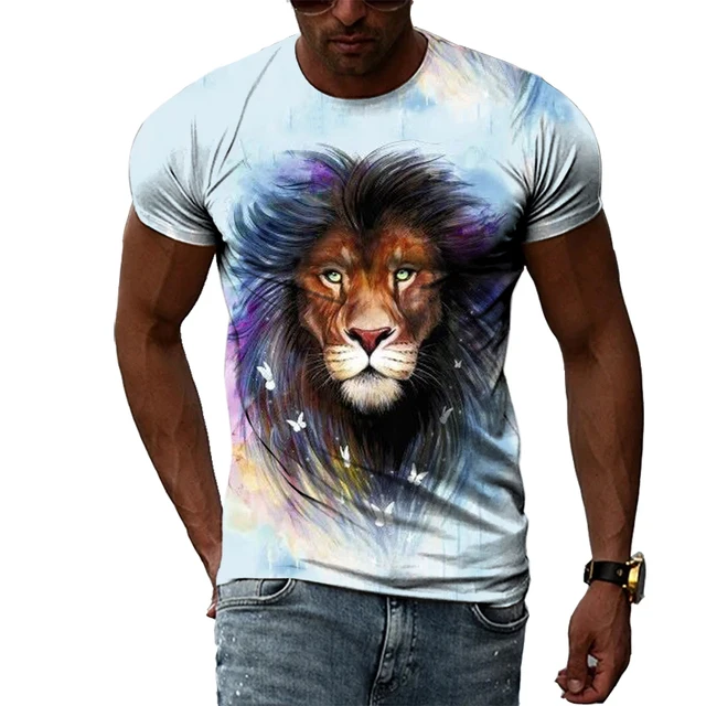 Summer Fashion Animal Lion Graphic T-shirts For Men Casual 3D Print Tee Hip Hop Harajuku Personality Round Neck Short Sleeve Top