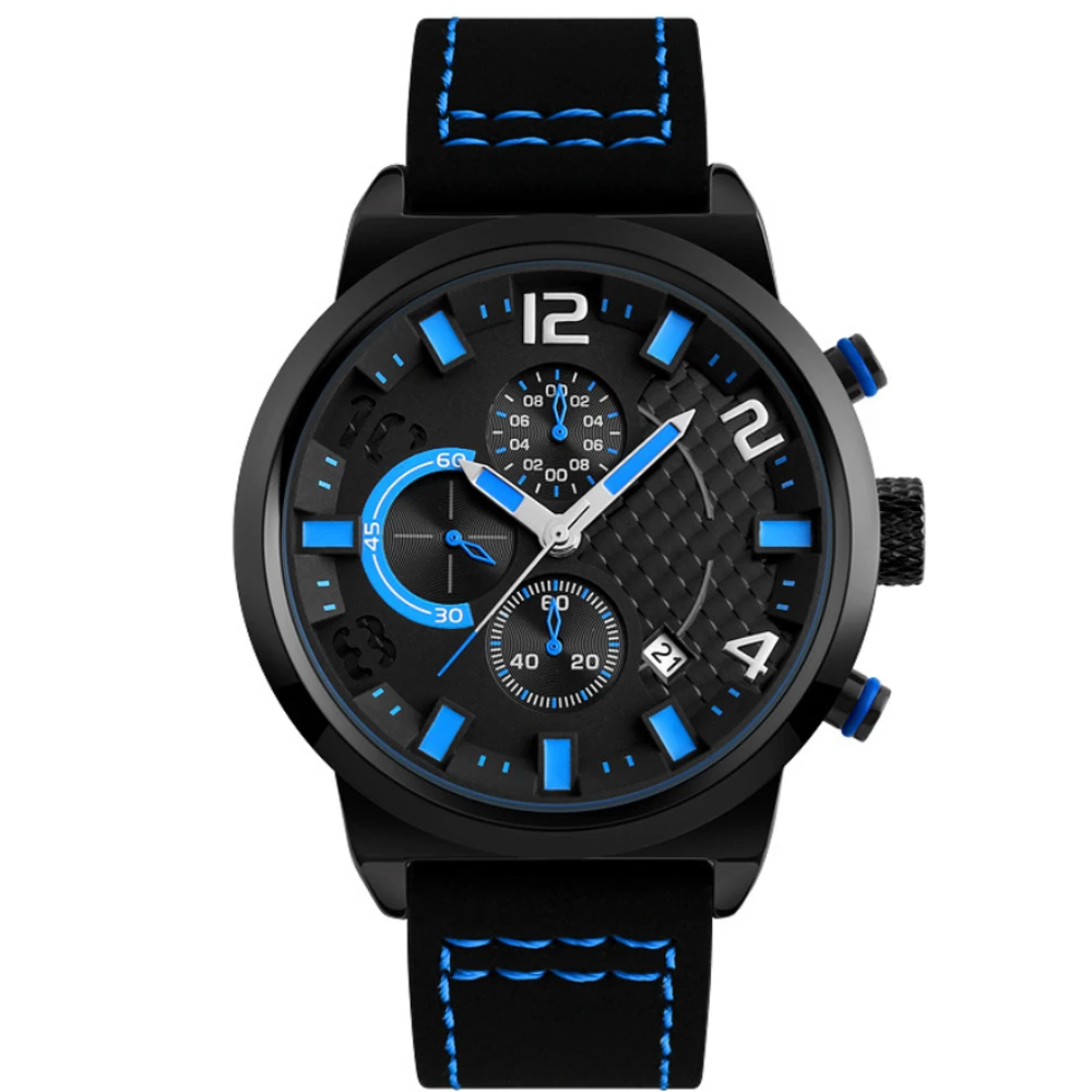 Best Men Japan Quartz Movement watch Chronograph Style Leather strap Quartz Men Luxury Wrist Watches