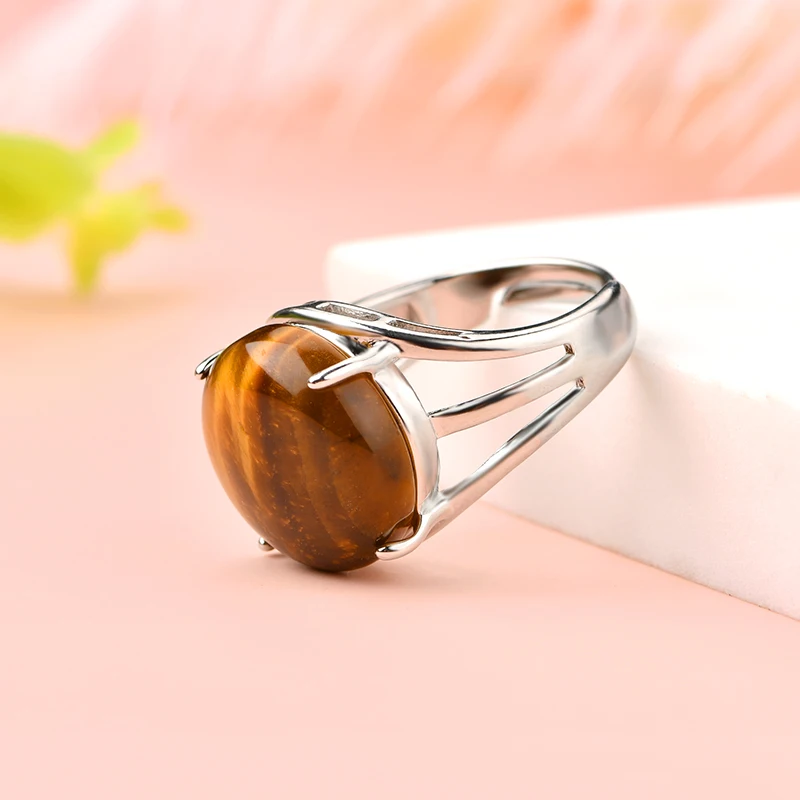 Top sell round shaped natural stone ring Adjustable Healing Crystal Gemstone tiger eye stone Ring