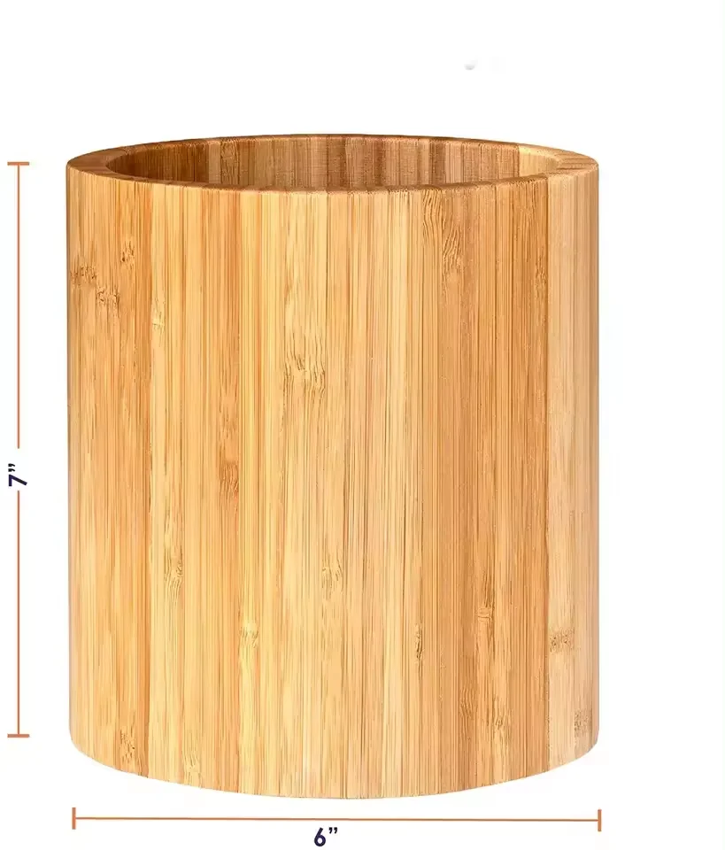 Custom Wooden Box Organizer Round Cylinder Utensil Holder Round Bamboo Gift Packaging Box with Lid