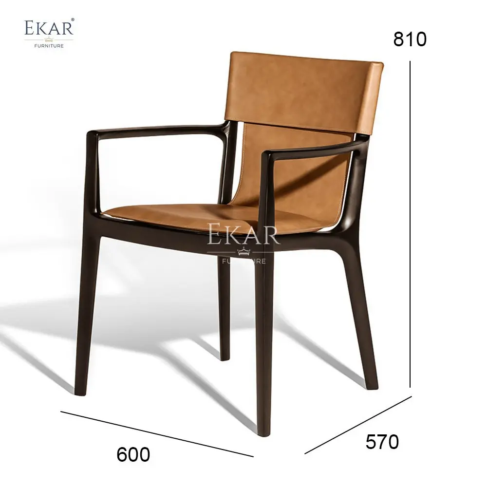 Imported White Wax Wood Hard Leather Edge Craftsmanship Armchair Modern Contemporary Dining School Apartment Entry Dining Chair