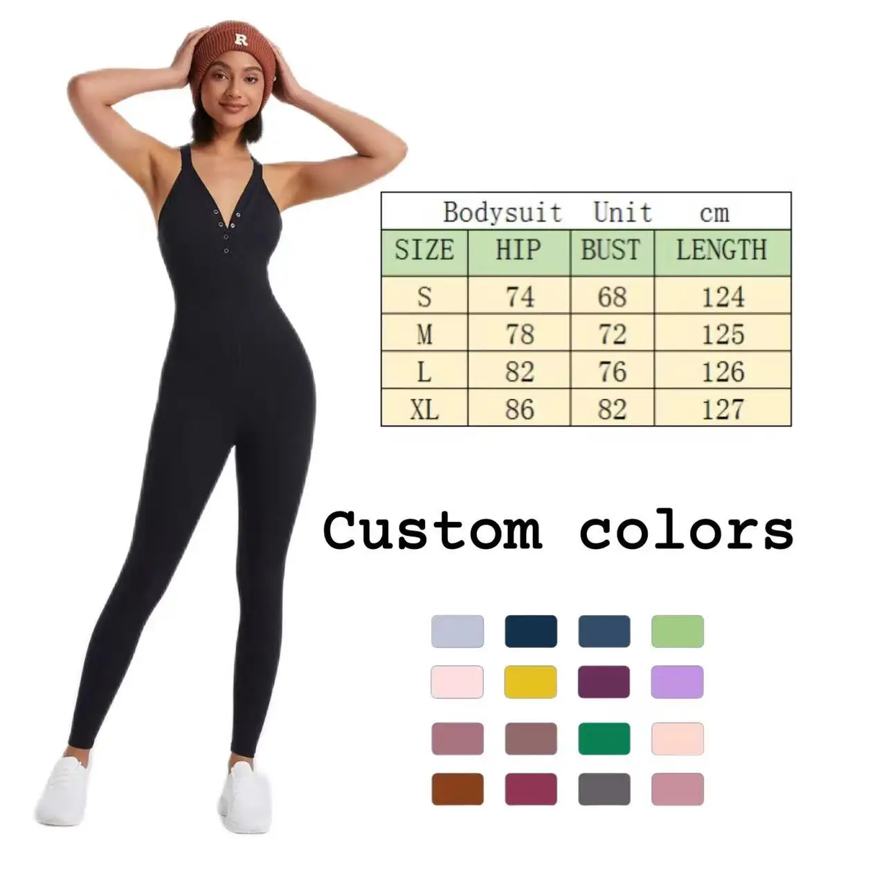 MEISU Women V Neck Sexy Yoga Fitness Jumpsuit Custom Front Button One-Piece Sportswear