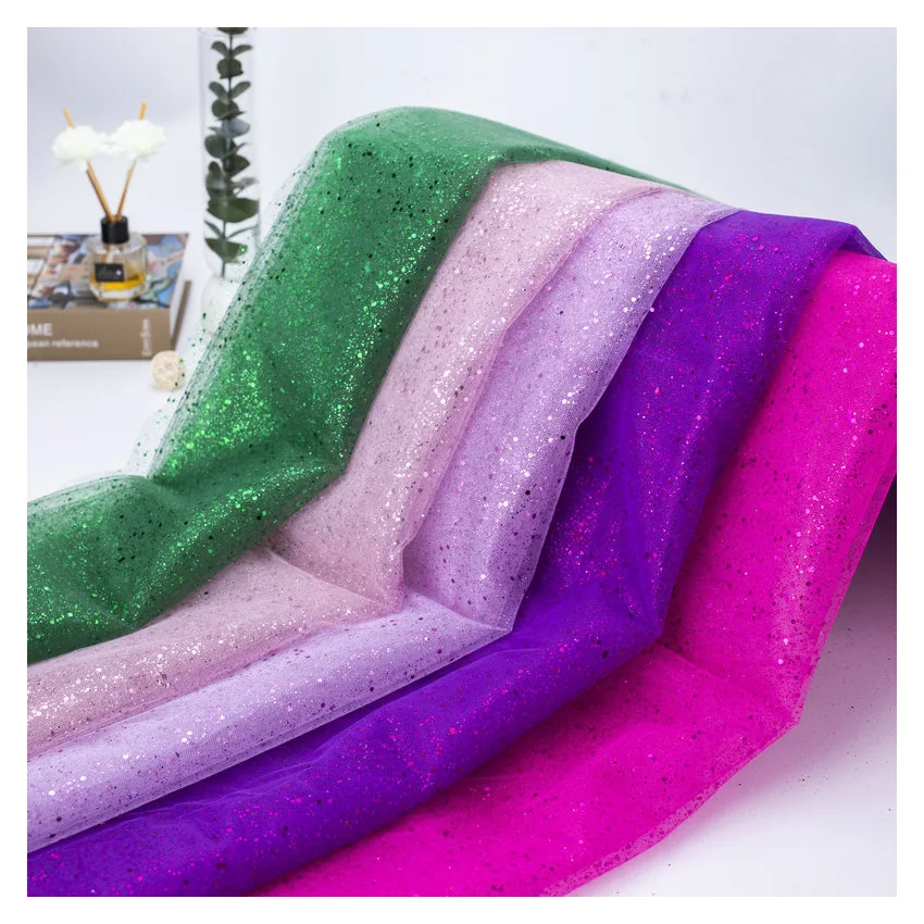 HG1059 Cheap Ready to Ship Colors Metallic Print Sequins Tulle Glitter fabric