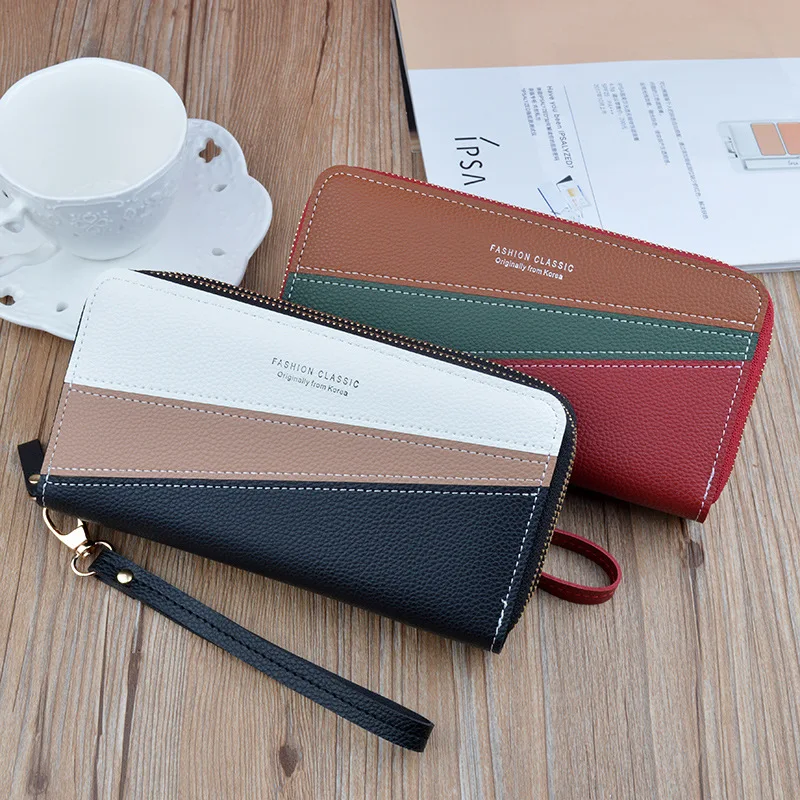 2021 PU girls Korean style cute colorful double zipper long cash wallet coin purses card holder zipper handbag for women