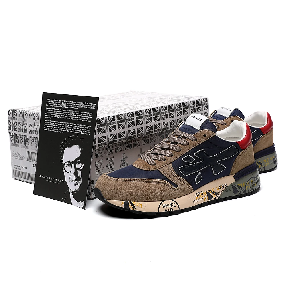 Premiata retro casual shoes, light luxury suede sneakers