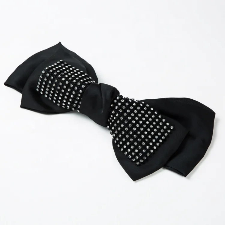 Rhinestone Bowknot Hair Clip Big Black Cloth Barrettes Alloy Women Hair Accessories