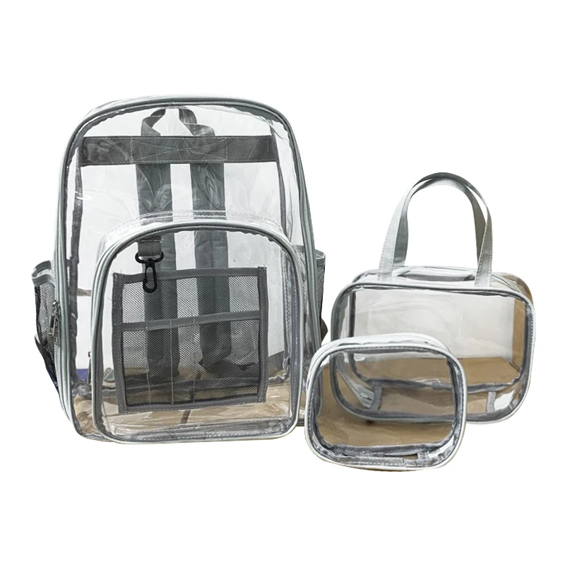
Latest Fashion Transparent PVC School Backpack 3PCS Set Clear Girls School Bag With Handbag and Wallet 