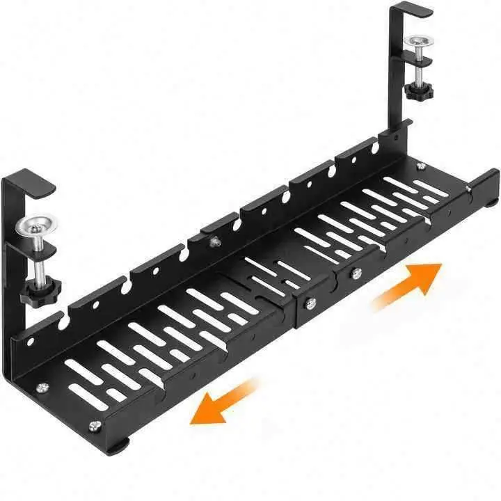 No Drill Under Desk Cable Management Tray Sturdy Metal Cable Tray Basket For Home Office
