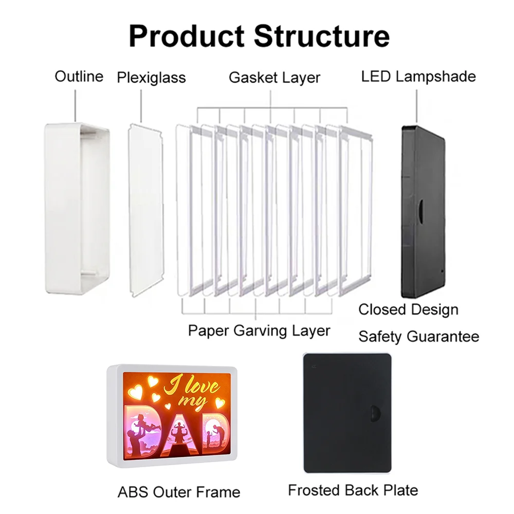 Новый креативный подарок праздничный рекламный Сувенирный бумажный лайтбокс со светодиодной подсветкой «сделай сам» для подарка на День отца
