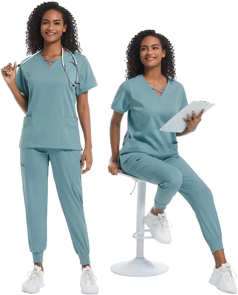 Performance Health Worker Black V Neck Men Scrubs Uniforms Sets Fashionable