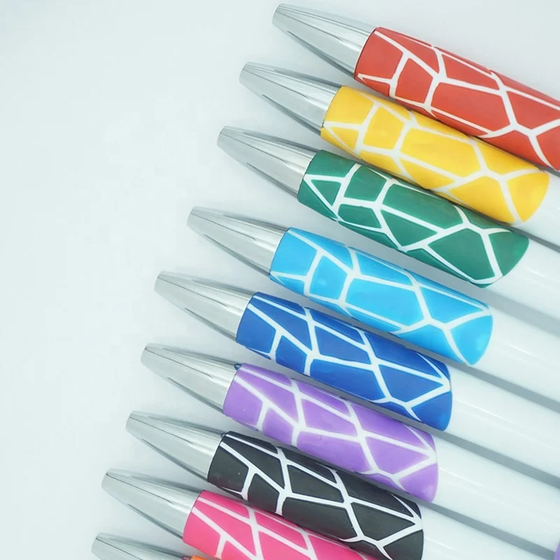 Personalized custom logo blank solid white plastic ballpoint pen with colorful divisive rubber grip