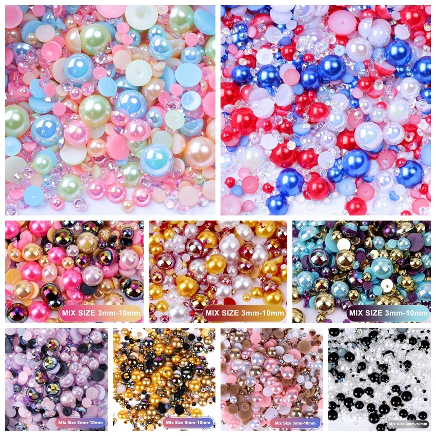 Juli Mixed Package Resin Rhinestone Clothing Accessories ABS Flat Back Decoration Half Round Pearl For DIY Nail Art Accessories