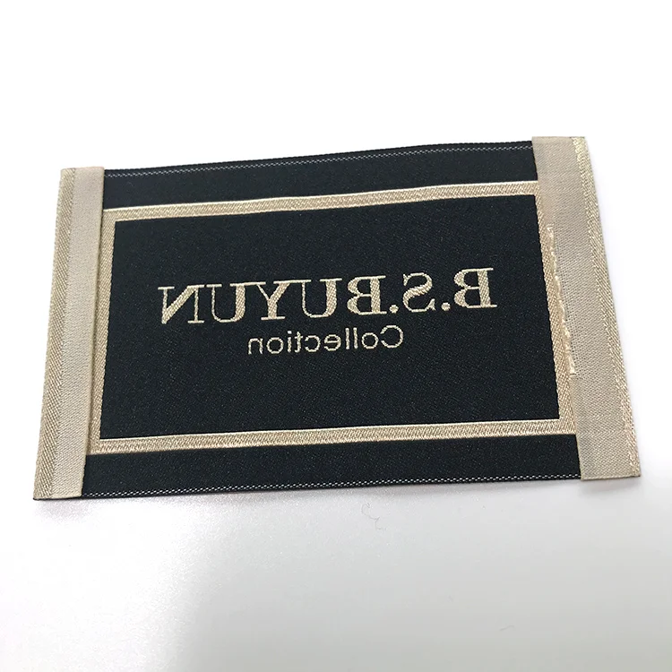 
High Density Custom Luxury Necktag Premium Glossy Shiny Thread Neck Tag Woven Label For Coats 