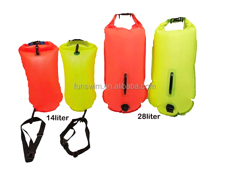 
2021 Bright Orange RPET TPU Inflatable Floating Emergency Equipment Open Water Swim Buoy Bag Factory Nylon Swim Buoy 