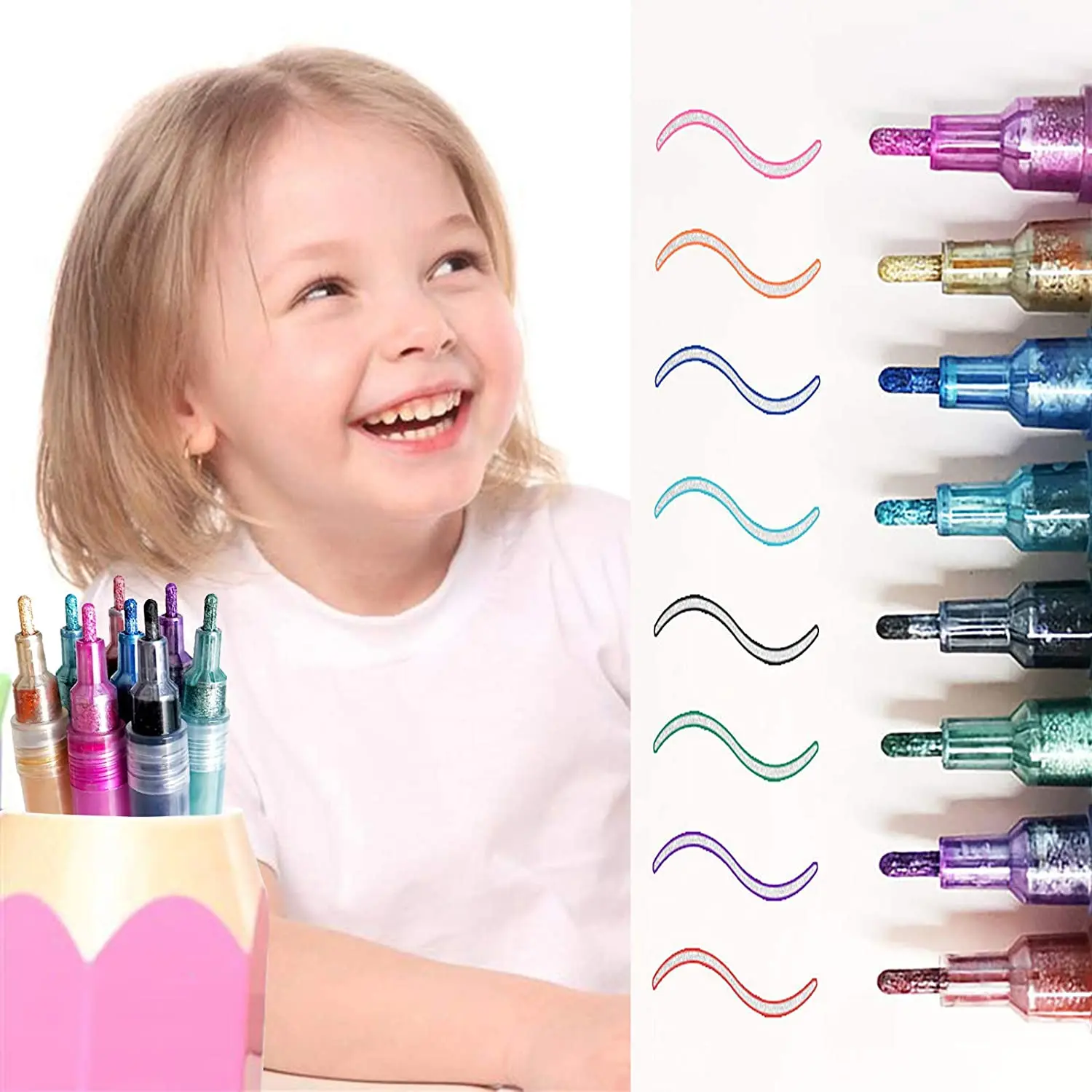 Self-outline Metallic Markers Double Line Outline Pen Markers Glitter Doodle Dazzle Pens Shimmer Marker