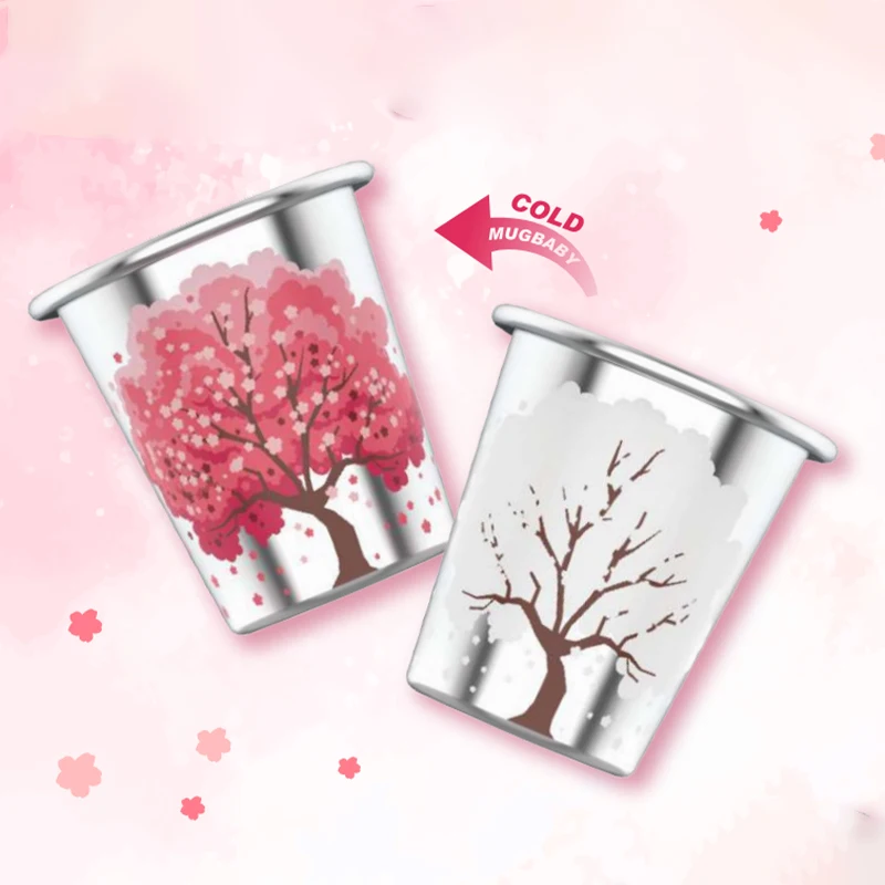 2oz color changing magic gift set soju mini glass custom aluminum metal cherry blossom shot sakura cup
