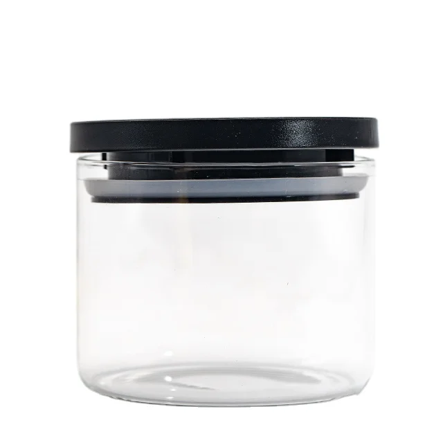 japanese style  honey jar glass storage bottles storage food jar with black plastic lid