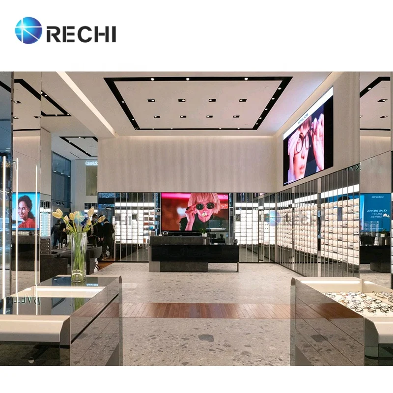 RECHI Eyewear Shop Fittings Display Fixture Sunglasses Shelf Wood Display Cabinet & Showcase For Optical Store Interior Design