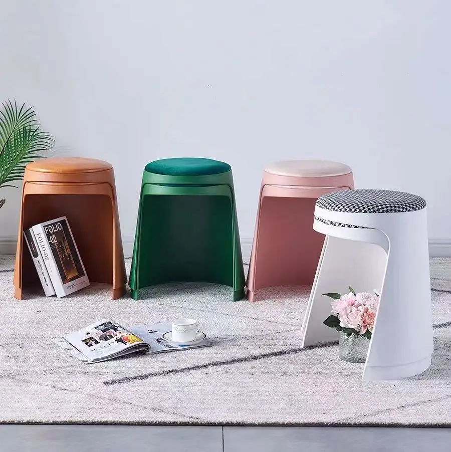 Plastic round stool Household stacking thick for living room simple cafe shop stools