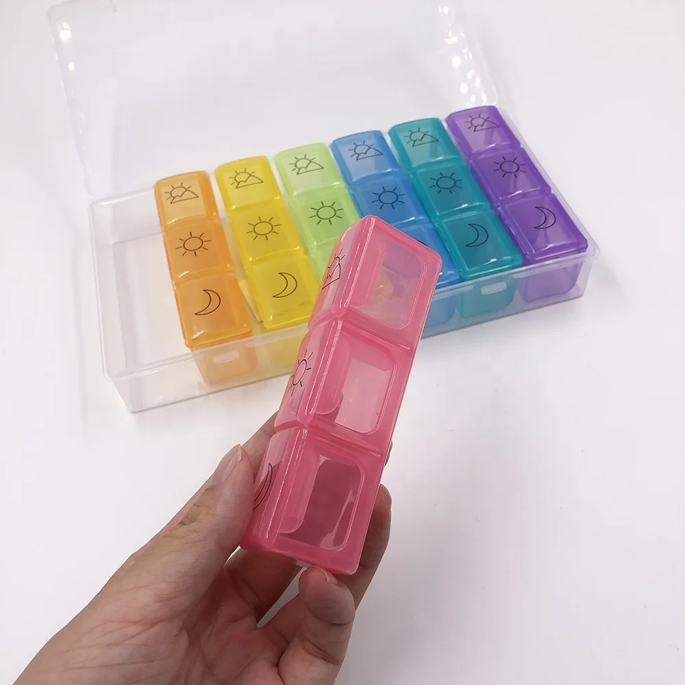 Pill Box 7 Day Pill Organiser 3 Times a Day - Weekly Tablet Box Pill Box Organiser with 21 Compartments for Vitamins