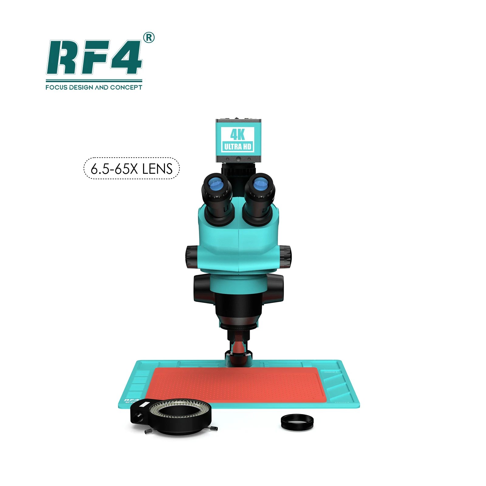 RF4 1080P 4K HD Camera PBC Repair Optical Instrument 6.5X-65X Triocular Zoom Microscope RF6565TV-PO4-4KC2
