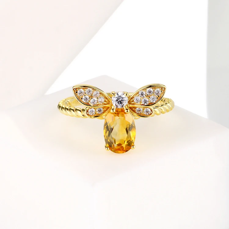 V&R Ring Jewelry Women Schmuck 18K Gold Plated Enamel Honey Charm Adjustable Bee Rings For Women