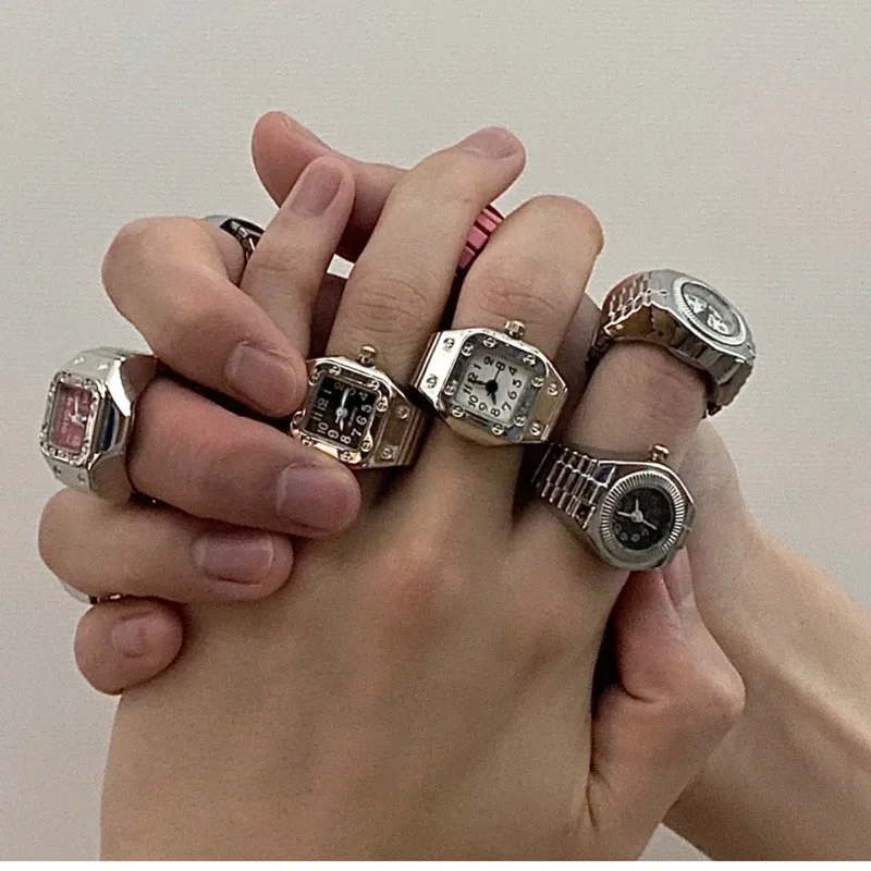 European And American Fashion Punk Watch Ring Couple Finger Watch Mini Retro Elastic Ring Watch Wholesale