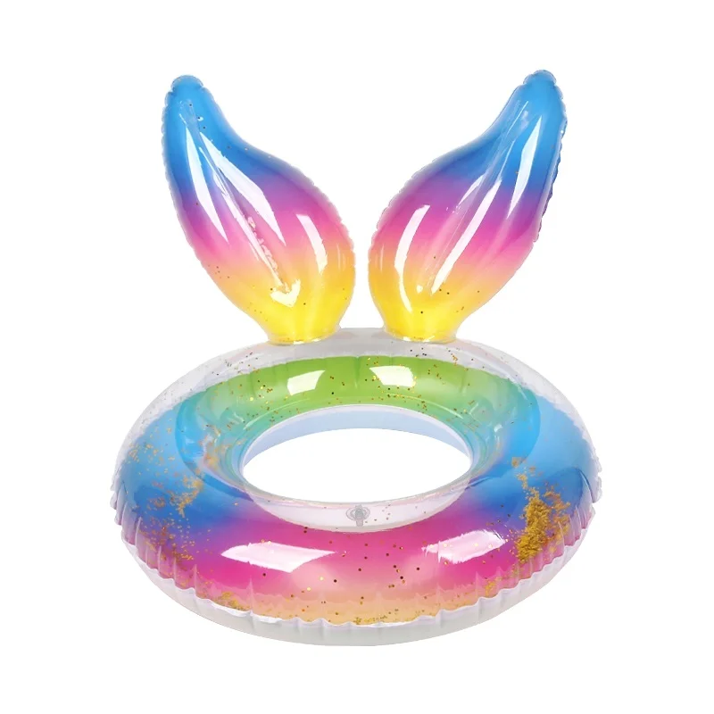 2024 New Design Rainbow Mermaid Tail Summer Swimming Pool Party Glitter Adults Inflatable Swimming Ring With Wing