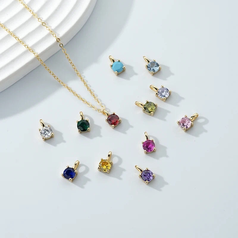 925 Sterling Silver 12 Colors Summer Fine Jewelry Personalized Zircon Birthstone Pendant Necklace Women