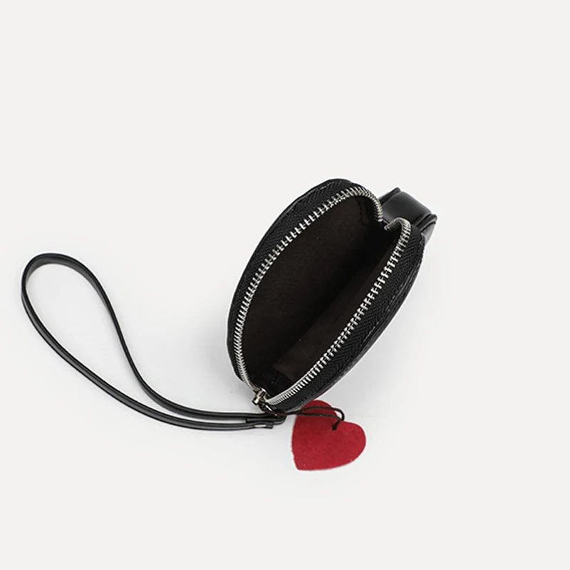 Hot Sale Vegan Smooth Leather Heart Shape Coin Purse Mini Cute Wallet With Wristlet Zipper Coin Purse for Lady
