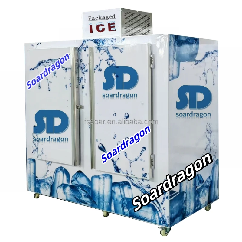 Soardragon Ice Storage Merchandiser Bags Ice Freezer Cabinet Single Glass Wheel / Stainless Steel Leg Freezers display Cooler