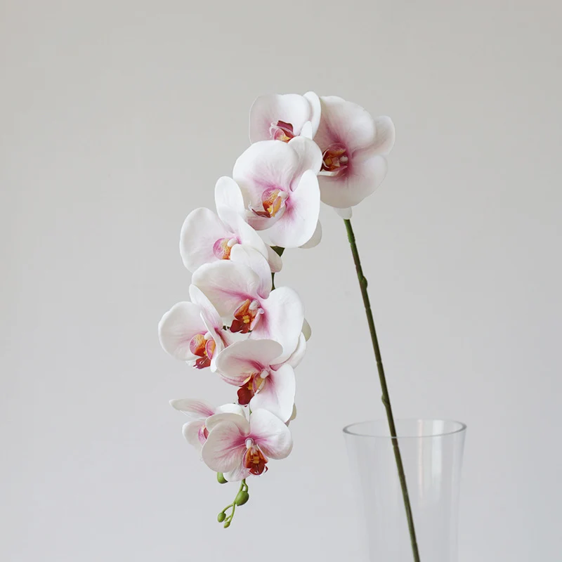 O-X834 Wholesale 9 Heads White Dusty Pink Phalaenopsis Orchids Long Stem Latex Real Touch Artificial Orchids Phalaenopsis