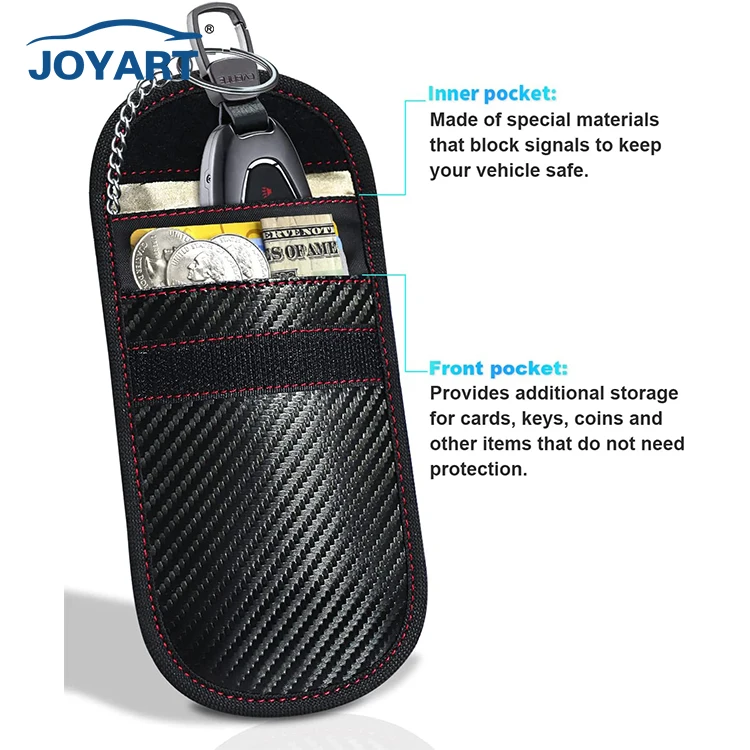 Signal blocking Car Key Case with key hook leather Signal Blocking Case car theft Pouch Faraday Bag